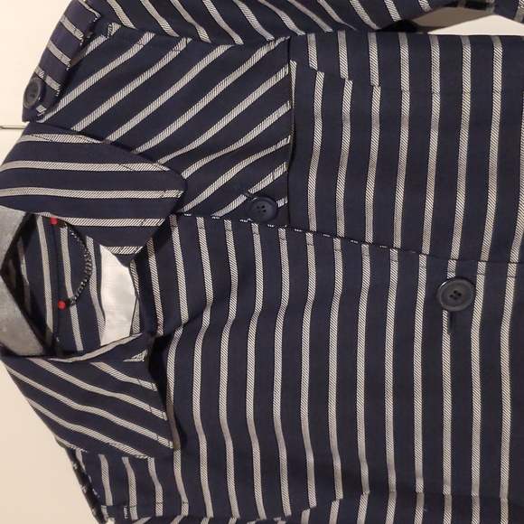 Talbots Blue & White Striped Trench Coat - Picture 2 of 13